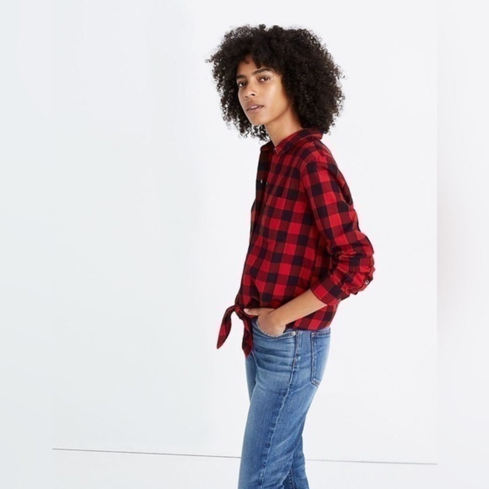 Flannel Tie-Front Shirt in Buffalo Check